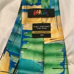 Garcia Green & Blue Abstract Silk Tie - Poet Absorbs The War Collection